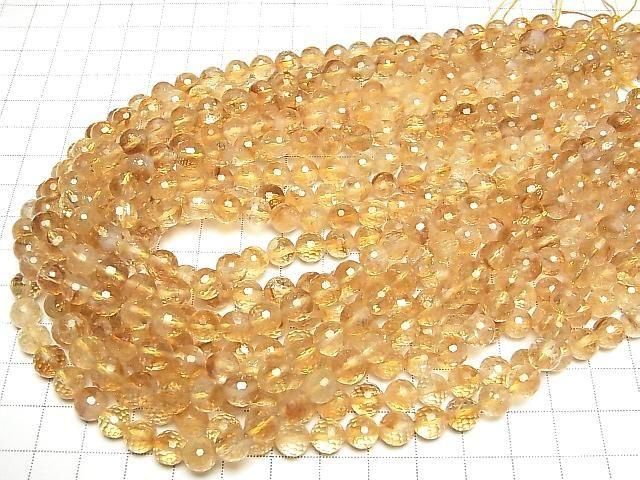 【動画】【素晴らしい輝き】ファントムシトリンAA++ 128面ラウンドカット7mm 半連/1連(約36cm) サムネイル4