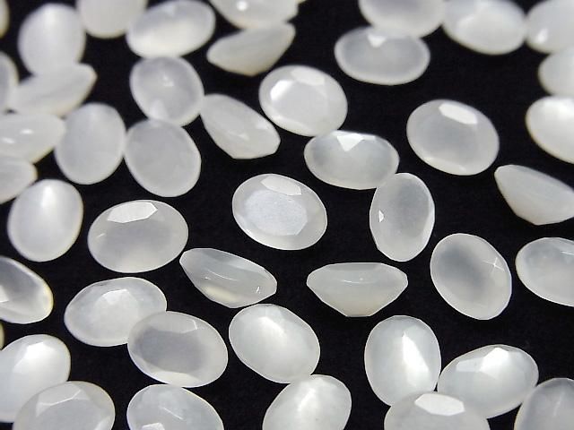 【動画】宝石質ホワイトムーンストーンAAA オーバルファセットカット7×5mm 10粒の画像