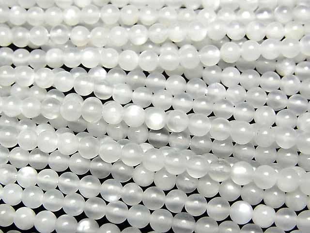【動画】宝石質ホワイトムーンストーンAAA- ラウンド3mm 1連(約35cm)の画像