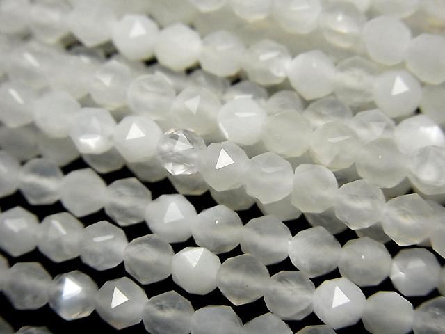 【動画】【素晴らしい輝き】宝石質ホワイトムーンストーンAAA スターラウンドカット4mm 1連(約37cm)の画像