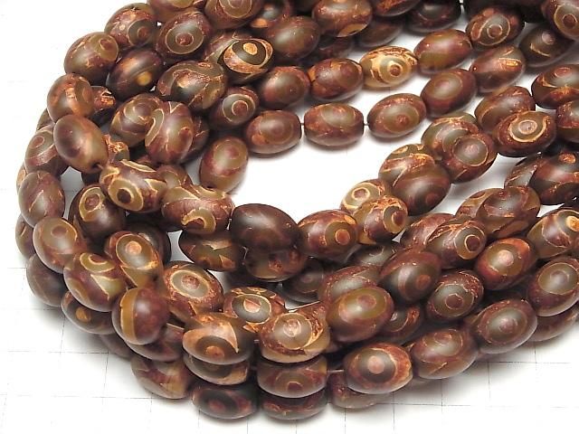 三眼天珠(さんがんてんじゅ) ライス14×10×10mm レッドブラウン 1連(約32cm) サムネイル4