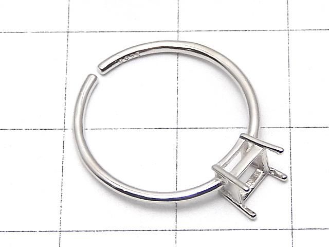 【動画】Silver925 リング空枠(爪留め)スクエアファセットカット4mm ロジウム フリーサイズ 1個 サムネイル2