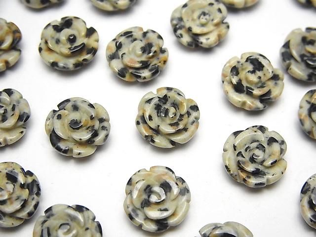 【動画】ダルメシアンジャスパー 薔薇10mm 【片穴】 4個の画像