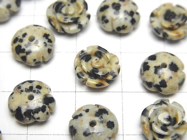 【動画】ダルメシアンジャスパー 薔薇10mm 【片穴】 4個 サムネイル2