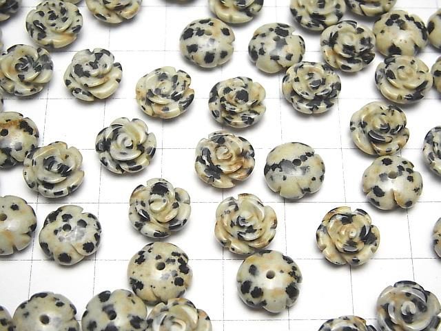 【動画】ダルメシアンジャスパー 薔薇10mm 【片穴】 4個 サムネイル4