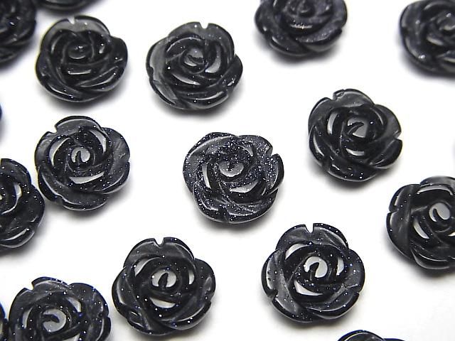 【動画】ブルーゴールドストーン 薔薇10mm 【片穴】 4個の画像