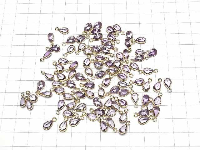 【動画】宝石質アメジストAAA 枠留めペアシェイプファセットカット8×6mm 18KGP 3個 サムネイル4