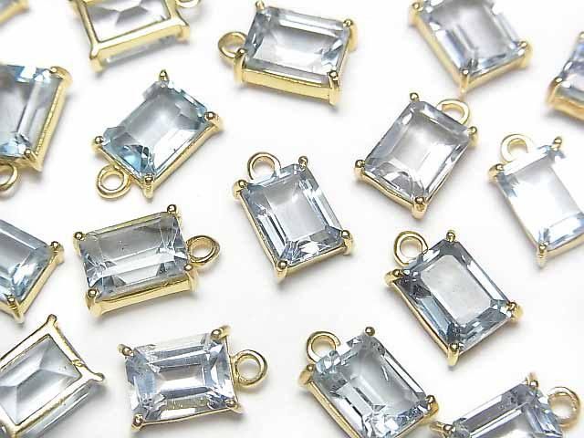【動画】宝石質スカイブルートパーズAAA- 枠留めレクタングルファセットカット9×7mm 18KGP 1個の画像