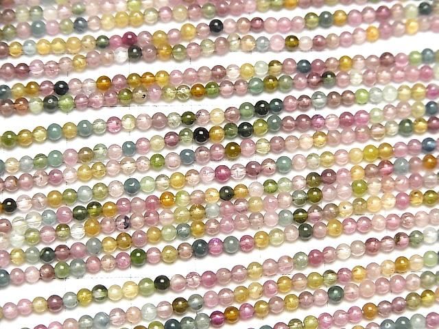 【動画】宝石質マルチカラートルマリンAA++ 極小ラウンド2.5mm 1連(約37cm) サムネイル3
