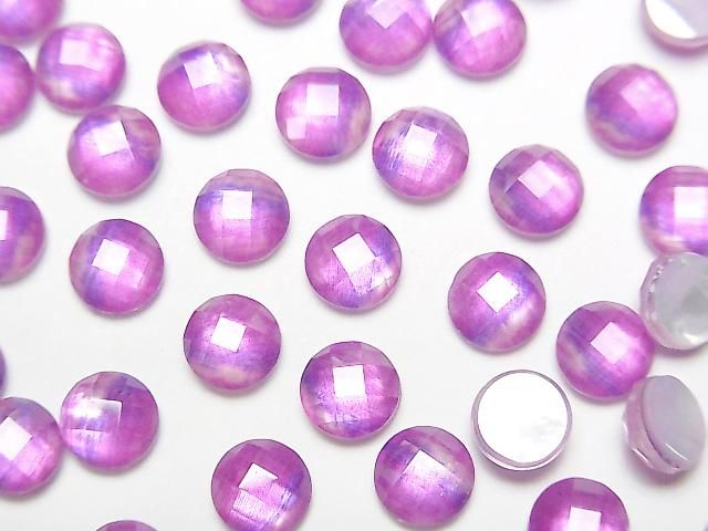 【動画】ホワイトシェル×クリスタルAAA ラウンド カボションカット6×6mm 【ピンクパープル】 3個の画像