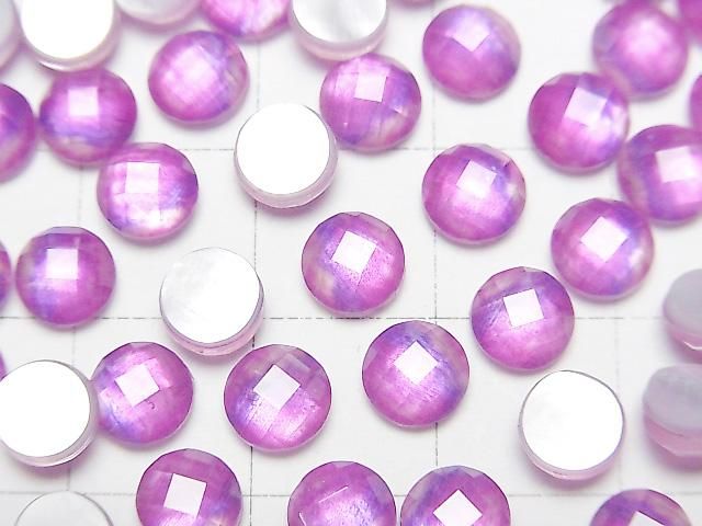 【動画】ホワイトシェル×クリスタルAAA ラウンド カボションカット6×6mm 【ピンクパープル】 3個 サムネイル2
