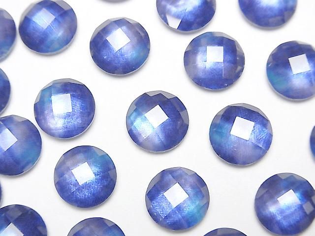 【動画】ホワイトシェル×クリスタルAAA ラウンド カボションカット10×10mm 【ブルーカラー】 2個の画像