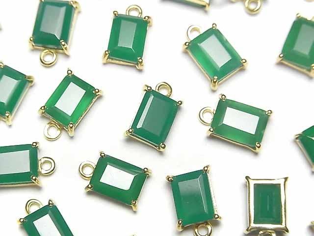 【動画】宝石質グリーンオニキスAAA 枠留めレクタングルファセットカット9×7mm 18KGP 1個の画像