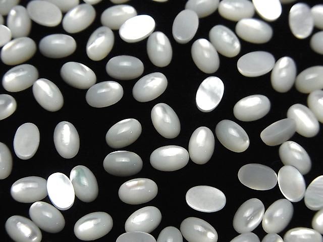 【動画】高品質ホワイトシェル(白蝶貝)AAA オーバル カボション6×4mm 5個 サムネイル4