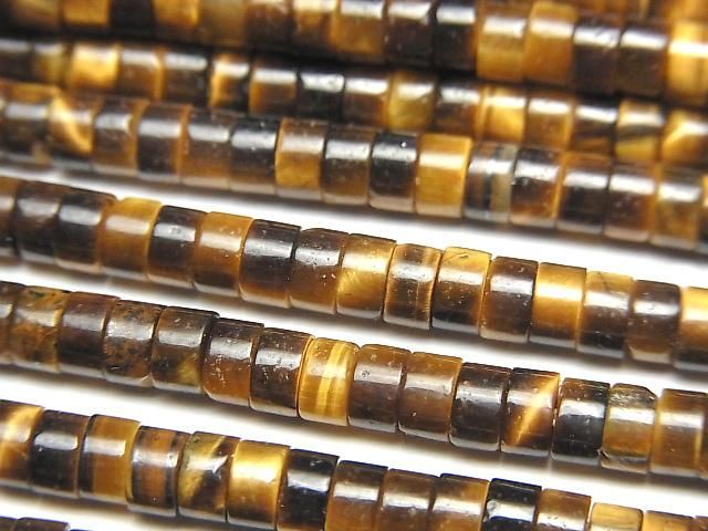 【動画】イエロータイガーアイAA++ ロンデル(ヘイシ)4×4×2mm 1連(約36cm)の画像