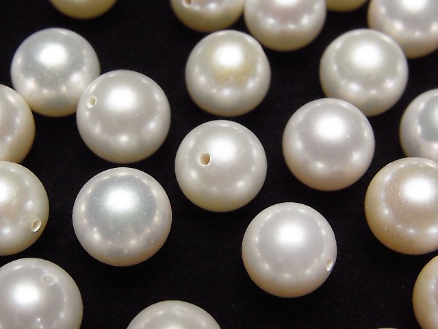 淡水真珠 ラウンド9～9.5mm 【片穴】 ホワイト 1粒｜天然石ビーズの卸 