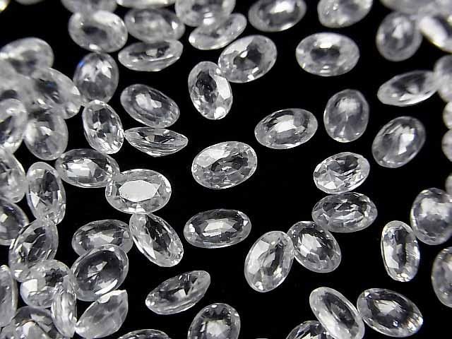 【動画】宝石質天然ホワイトジルコンAAA ルース オーバルファセットカット6×4mm 2粒の画像