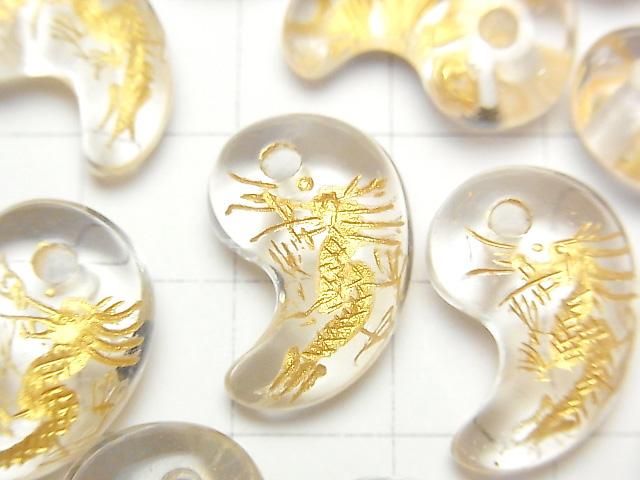 【動画】金色!青龍(四神獣)の彫刻入り!クリスタル 勾玉20×13mm 1個 サムネイル2