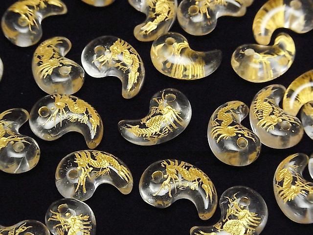 【動画】金色!青龍(四神獣)の彫刻入り!クリスタル 勾玉20×13mm 1個 サムネイル3
