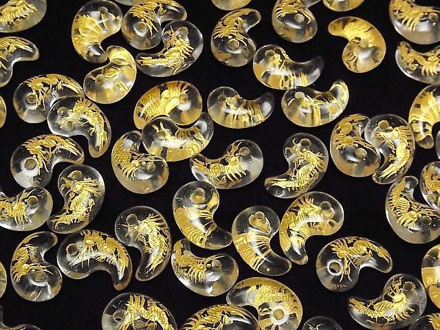 【動画】金色!青龍(四神獣)の彫刻入り!クリスタル 勾玉20×13mm 1個 サムネイル4