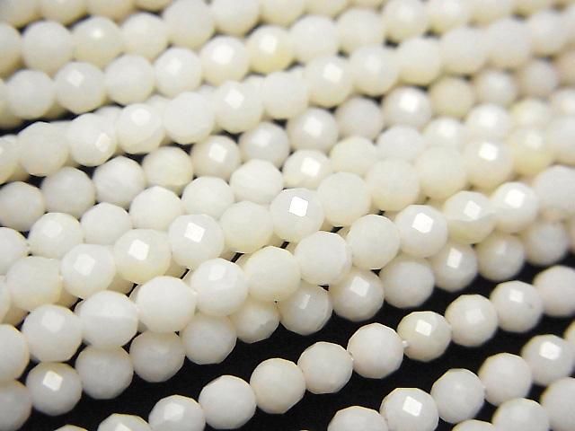 【動画】【素晴らしい輝き】ホワイトコーラル(白サンゴ) ラウンドカット3mm 1連(約37cm)の画像