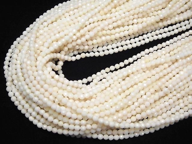 【動画】【素晴らしい輝き】ホワイトコーラル(白サンゴ) ラウンドカット3mm 1連(約37cm) サムネイル4