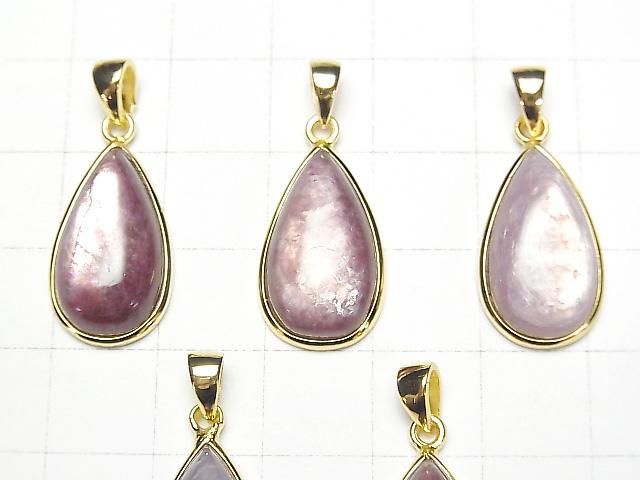 【動画】ロイヤルレピドライトキャッツアイAAA ペアシェイプ15×10mm ペンダントトップ 18KGP製 1個 サムネイル3