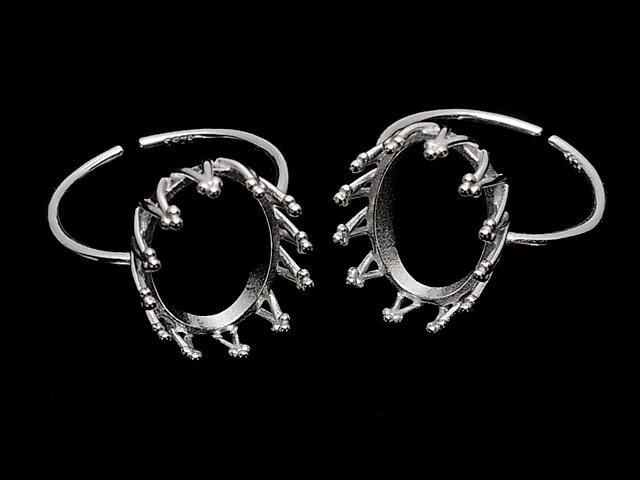 【動画】Silver925 クラウン リング空枠(爪留め)オーバル14×10mm ロジウム フリーサイズ 1個の画像