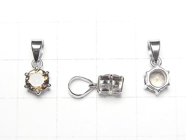 【動画】宝石質スモーキークォーツAAA ラウンドファセットカット7×6×4mm ペンダントトップ SILVER925製 サムネイル2