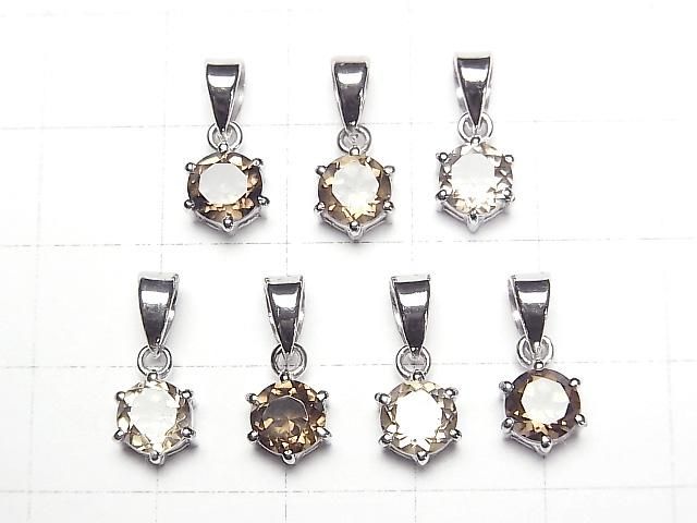 【動画】宝石質スモーキークォーツAAA ラウンドファセットカット7×6×4mm ペンダントトップ SILVER925製 サムネイル4