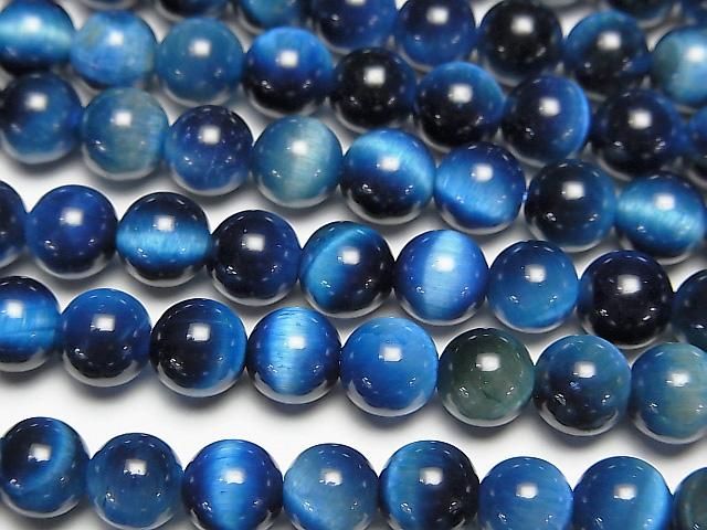 【動画】ブルーカラータイガーアイAA++ ラウンド6mm 1連(約37cm)の画像