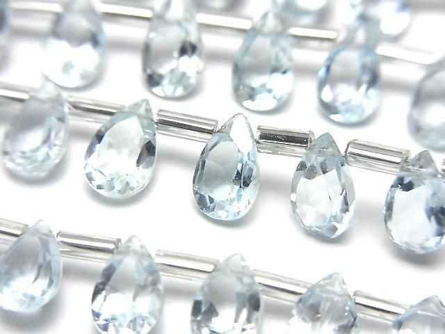 【動画】宝石質スカイブルートパーズAAA ペアシェイプ ファセットカット8×5mm 半連/1連(28粒)の画像