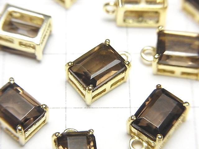 【動画】宝石質スモーキークォーツAAA 枠留めレクタングルファセットカット8×6mm 18KGP 2個 サムネイル2