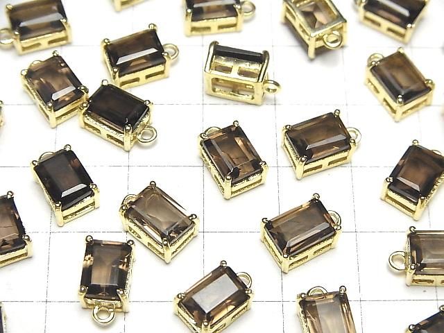 【動画】宝石質スモーキークォーツAAA 枠留めレクタングルファセットカット8×6mm 18KGP 2個 サムネイル3