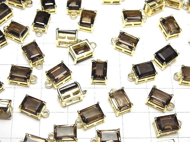 【動画】宝石質スモーキークォーツAAA 枠留めレクタングルファセットカット8×6mm 18KGP 2個 サムネイル4