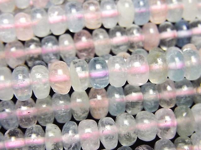 【動画】ベリルミックス(マルチカラーアクアマリン)AAA- ロンデル(ボタン)6×6×4mm 半連/1連(約38cm)の画像
