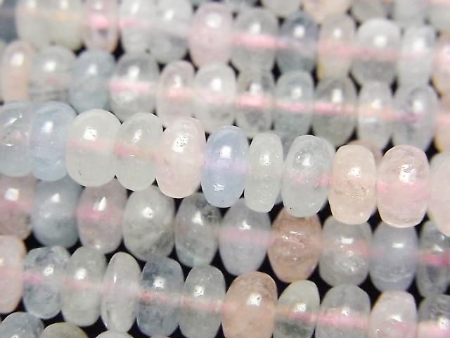 【動画】ベリルミックス(マルチカラーアクアマリン)AA++ ロンデル(ボタン)6×6×4mm 半連/1連(約38cm)の画像