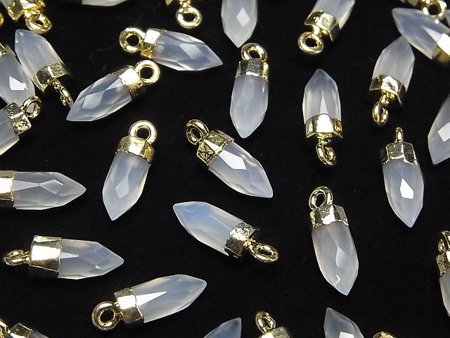 【動画】宝石質ホワイトカルセドニーAAA- カット入り ポイント型チャーム12×5×5mm ゴールドカラー 2個 サムネイル3