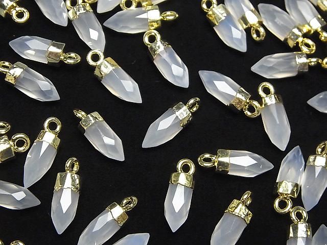 【動画】宝石質ホワイトカルセドニーAAA- カット入り ポイント型チャーム12×5×5mm ゴールドカラー 2個 サムネイル4