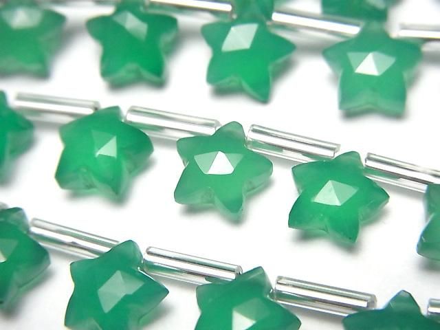 【動画】宝石質グリーンオニキスAAA スターカット8×8mm 1連(8粒)の画像