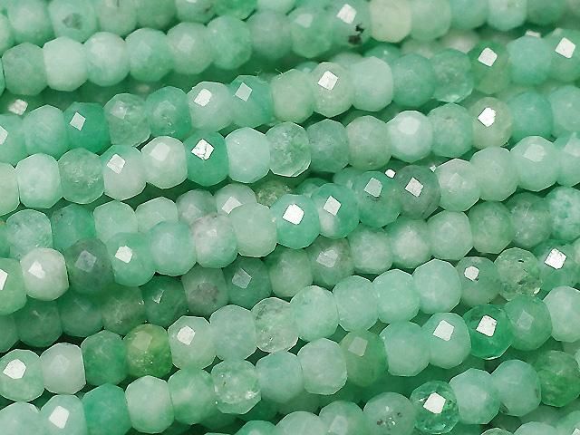 【動画】【素晴らしい輝き】ブラジル産エメラルドAAA- ボタンカット3×3×2mm 半連/1連(約37cm)の画像