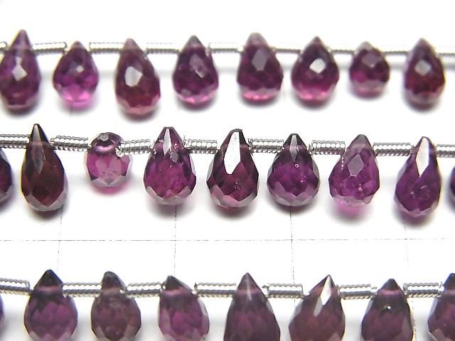 【動画】宝石質ロードライトガーネットAAA- ドロップ ブリオレットカット 半連/1連(約18cm) サムネイル2