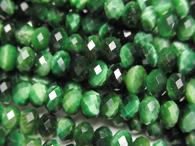 【動画】【素晴らしい輝き】グリーンカラータイガーアイ ボタンカット6×6×4mm 半連/1連(約36cm)の画像