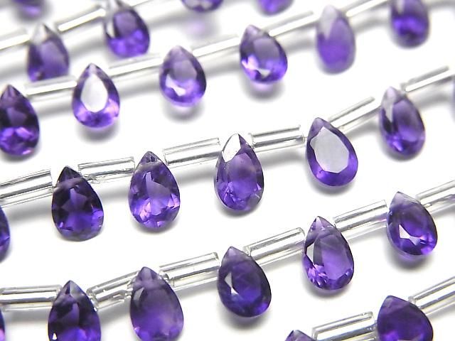 【動画】宝石質アメジストAAA ペアシェイプ ファセットカット6×4mm 1連(18粒)の画像