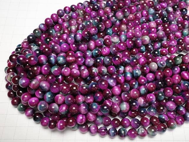 【動画】ミックスカラータイガーアイ ラウンド8mm 【ピンク×ブルーグリーン】 半連/1連(約35cm) サムネイル4