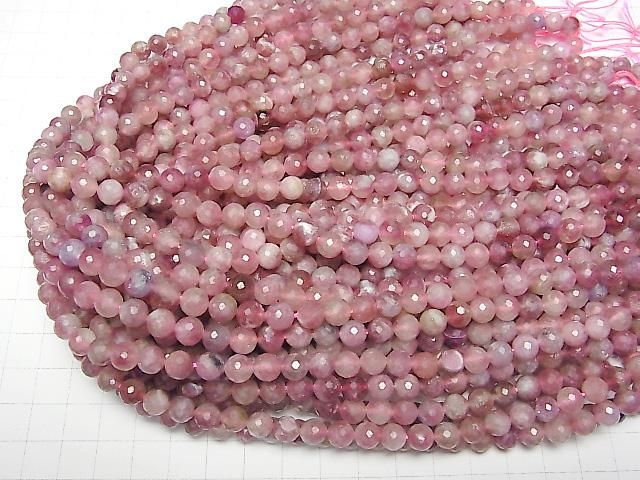 【動画】【素晴らしい輝き】ピンクトルマリンシリカAA++ 128面ラウンドカット7mm 半連/1連(約36cm) サムネイル4