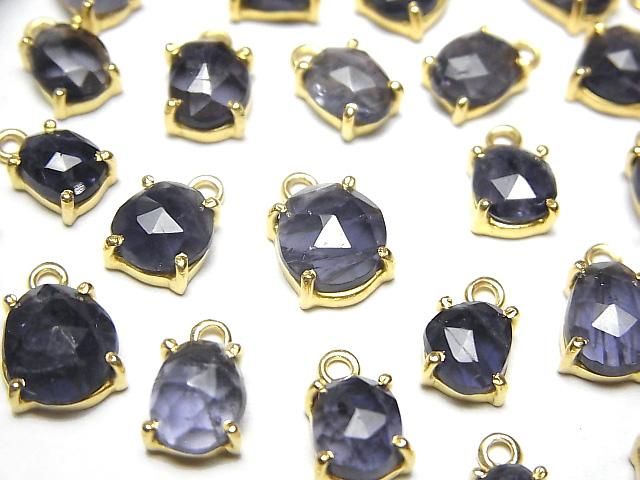 【動画】宝石質アイオライトAA++ 枠留めフリーフォーム ローズカット 18KGP 3個の画像