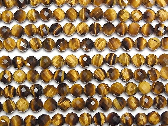 【動画】【素晴らしい輝き】イエロータイガーアイAAA- 64面ラウンドカット8mm 半連/1連(約36cm) サムネイル3