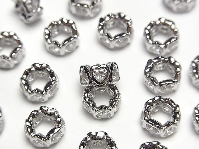 メタルパーツ ロンデル8.5×8.5×4mm シルバー(CZ付) 2個 メタルパーツ ロンデル8.5×8.5×4mm シルバー(CZ付) 2個