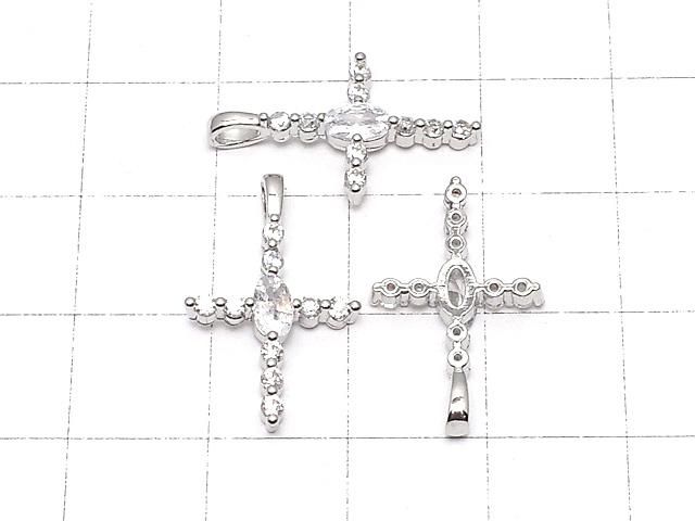 メタルパーツ 21×13mm クロス シルバーカラー(CZ付) 1個 サムネイル2